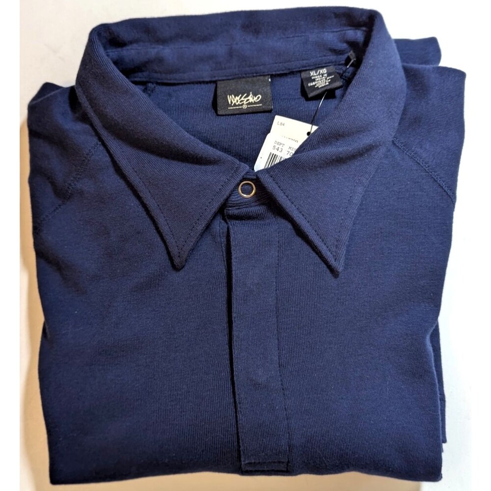 NWT Vintage 90s Mossimo Men's XL Navy Blue Cotton 3 Snap Placket Polo Shirt Knit